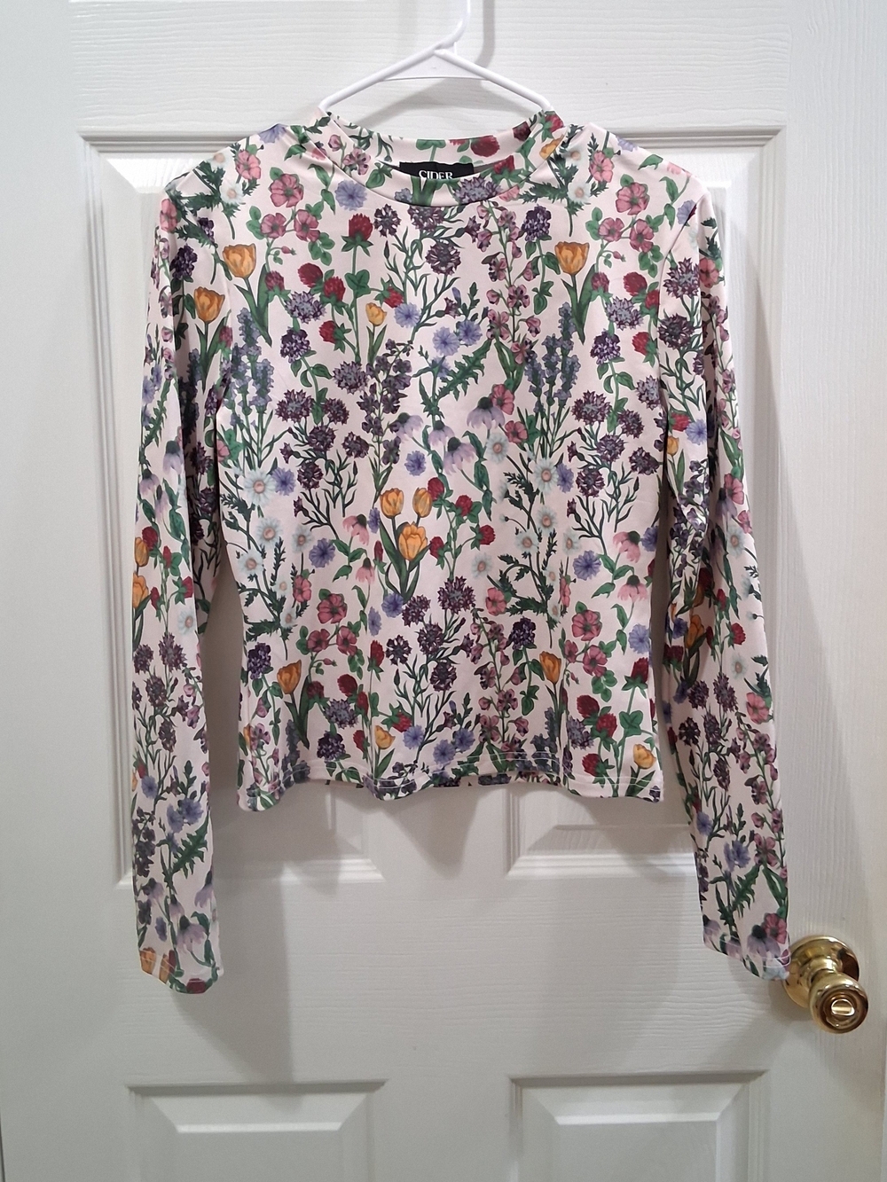 Cider Long Sleeve Floral Crop Top Colorful Botanical Print Sz M - Picture 4 of 6